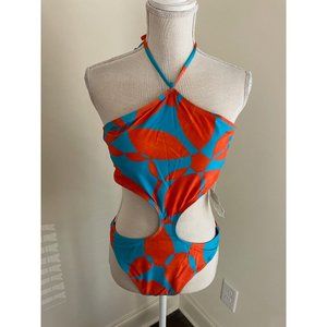 Fabletics Blue & Orange One-Piece Swimsuit Size Large NWT